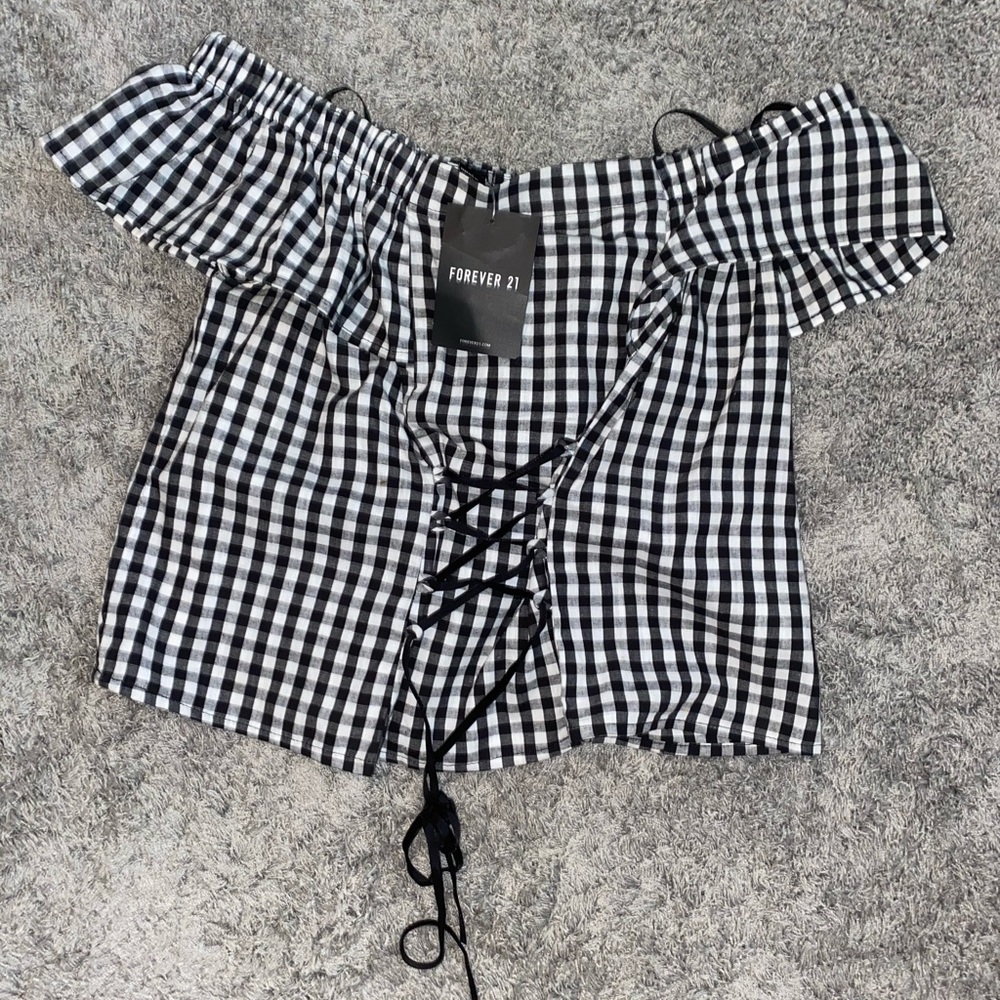 BLACK AND WHITE GINGHAM OFF THE SHOULDER